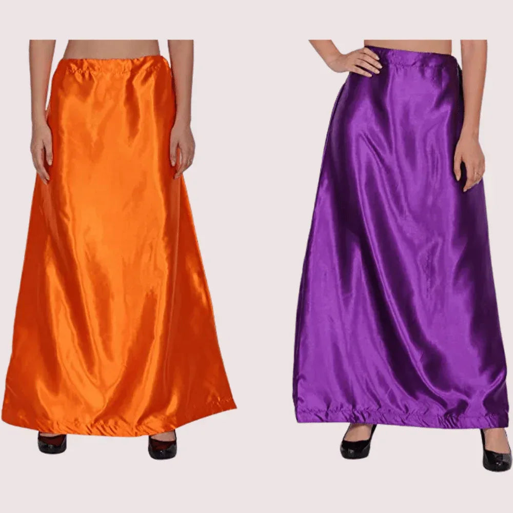 Ladies Glossy silk Underskirt Combo Pack of 2 Orange Purple. Veloura Intimate