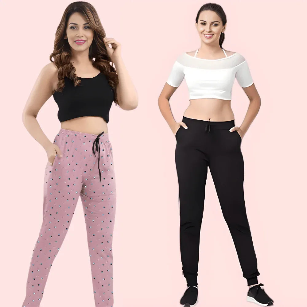 Lober Women’s Winter Cotton Jogger Pants – Pack of 2 Veloura Intimate