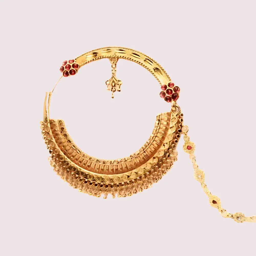 Luxe Gold-Plated Bridal Nath with Chic Chain Design Veloura Intimate