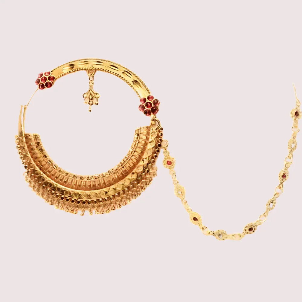 Luxe Gold-Plated Bridal Nath with Chic Chain Design Veloura Intimate