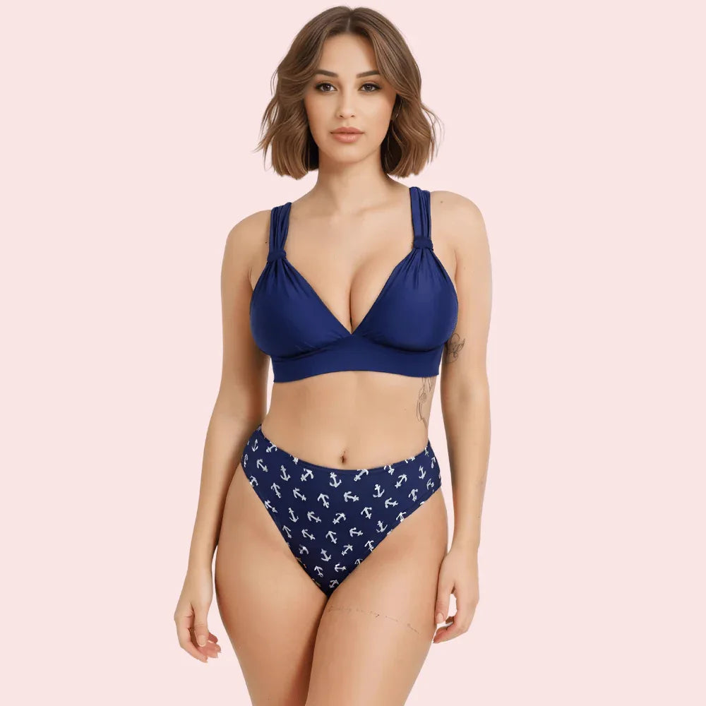 Nautical High-Waisted Anchor Print Bikini Bottom (Bottom Only) Veloura Intimate