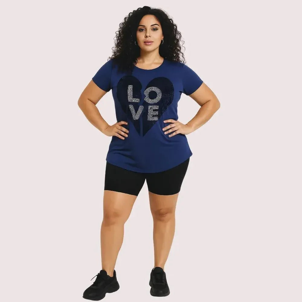 Navy Blue "LOVE" Graphic Casual Tee Veloura Intimate