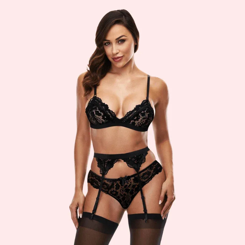 Onyx Temptation Bra and Garter Set Veloura Intimate
