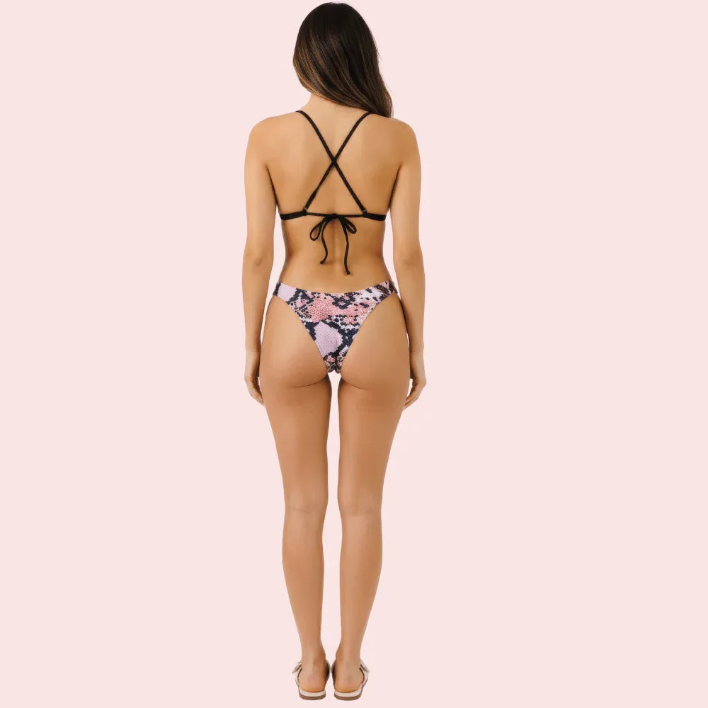 Pink Snake Print Bikini Bottom – High-Cut Swimwear Separate (Bottom Only) Veloura Intimate