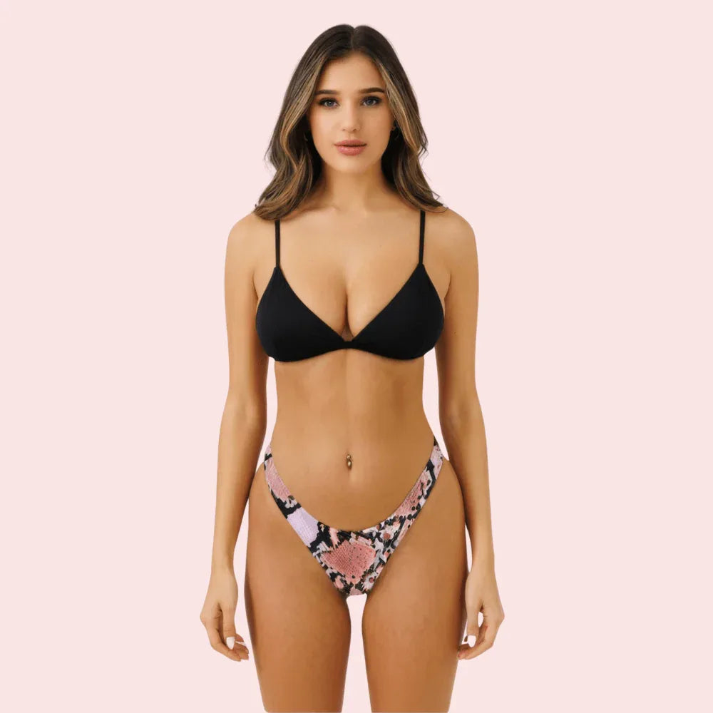 Pink Snake Print Bikini Bottom – High-Cut Swimwear Separate (Bottom Only) Veloura Intimate