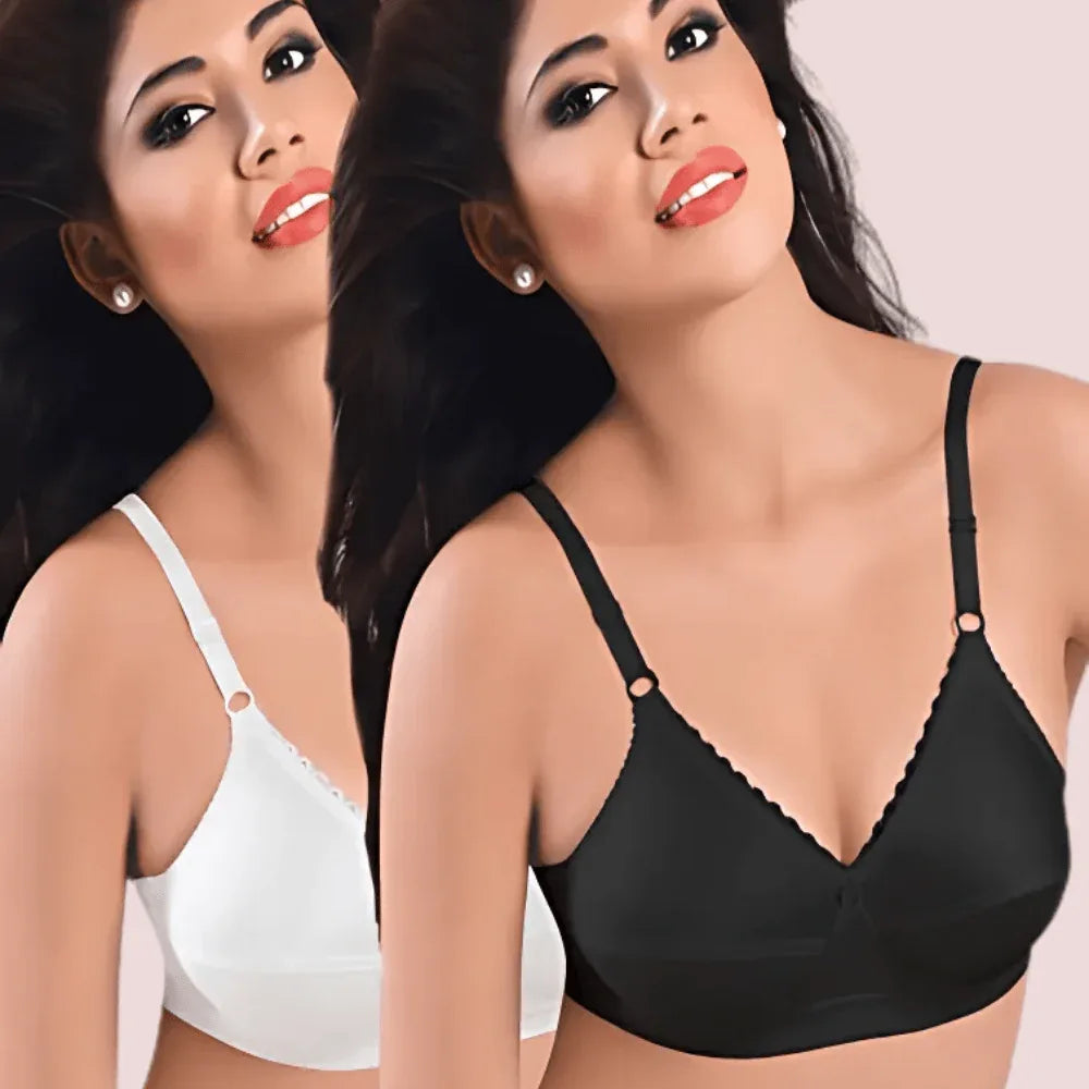 Plus Size- Pack Of 2 Black & White Cotton Front Bras Veloura Intimate