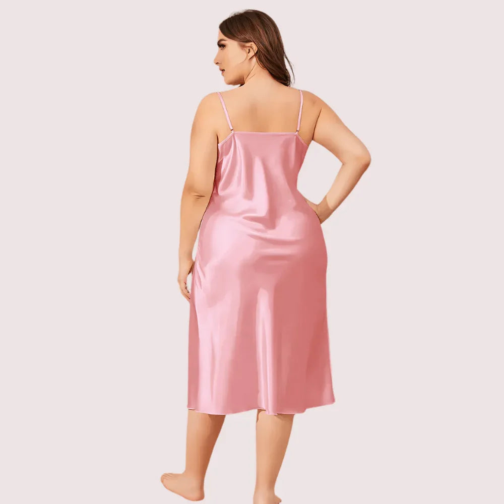Plus Size Solid Satin Slip Dress (4XL–5XL) Veloura Intimate