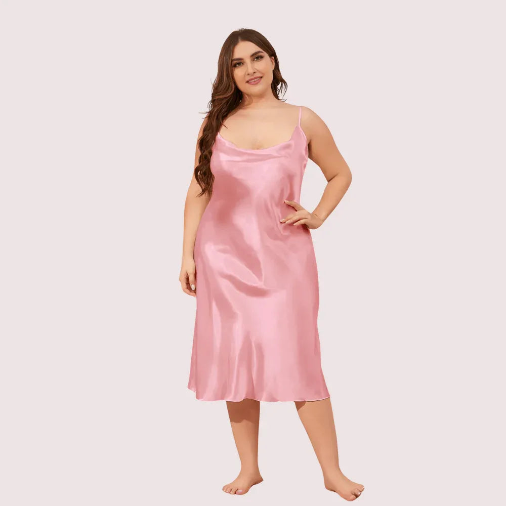 Plus Size Solid Satin Slip Dress (4XL–5XL) Veloura Intimate