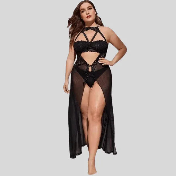 Plus Size Split Long Mesh Babydoll Nightwear Veloura Intimate