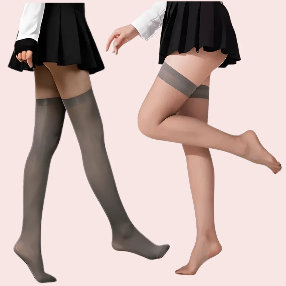 Premium Thigh-High Sheer Stockings – Pack of 2 (Grey & Nude Combo) Veloura Intimate