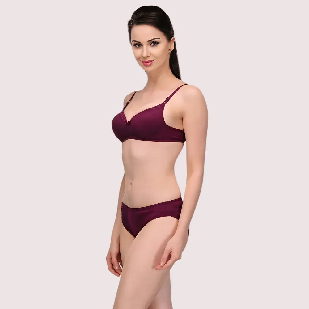 "Pure" Cotton Purple Bra Panty Set Veloura Intimate