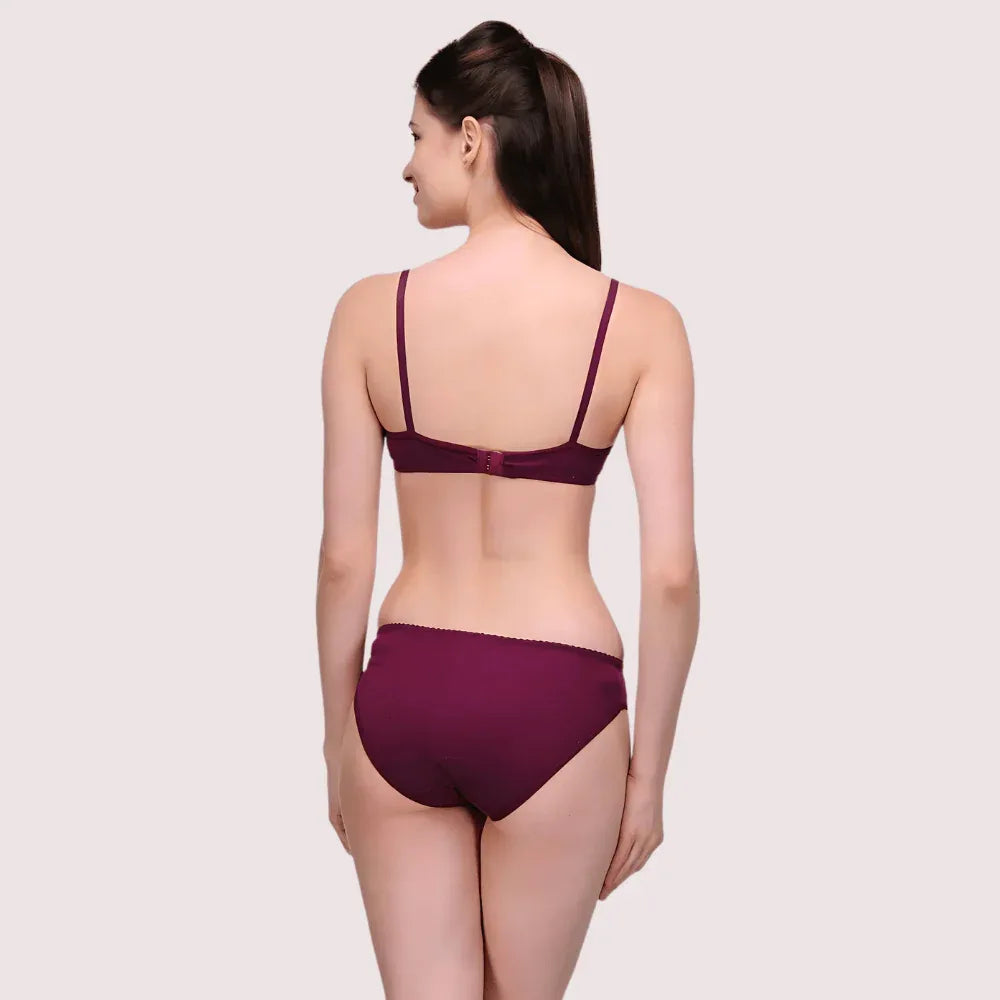 "Pure" Cotton Purple Bra Panty Set Veloura Intimate