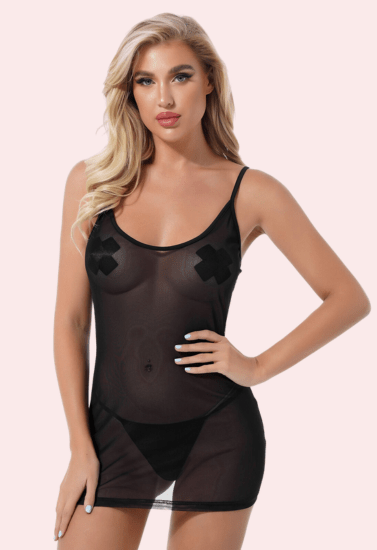 Sexy see through black mesh Chemise - Veloura Intimate