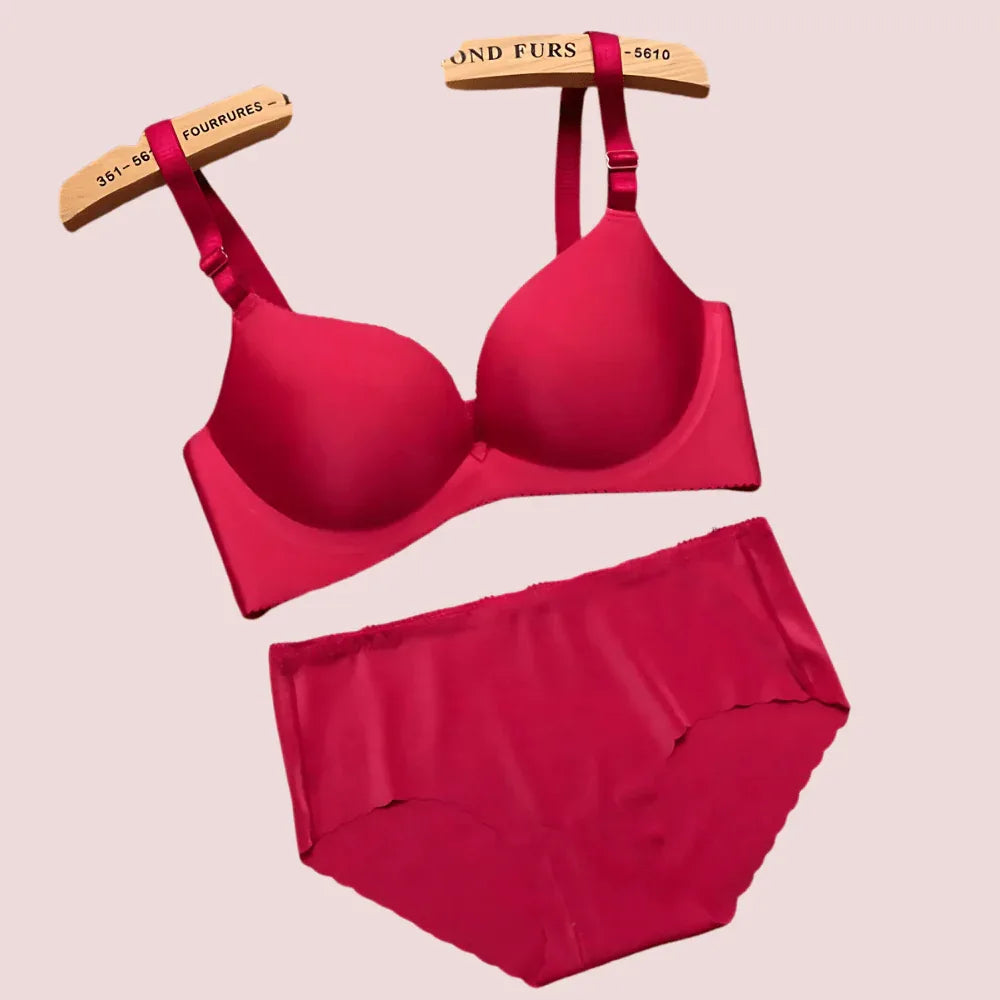Red Seamless Underwired Lace Bra Panty Set Veloura Intimate