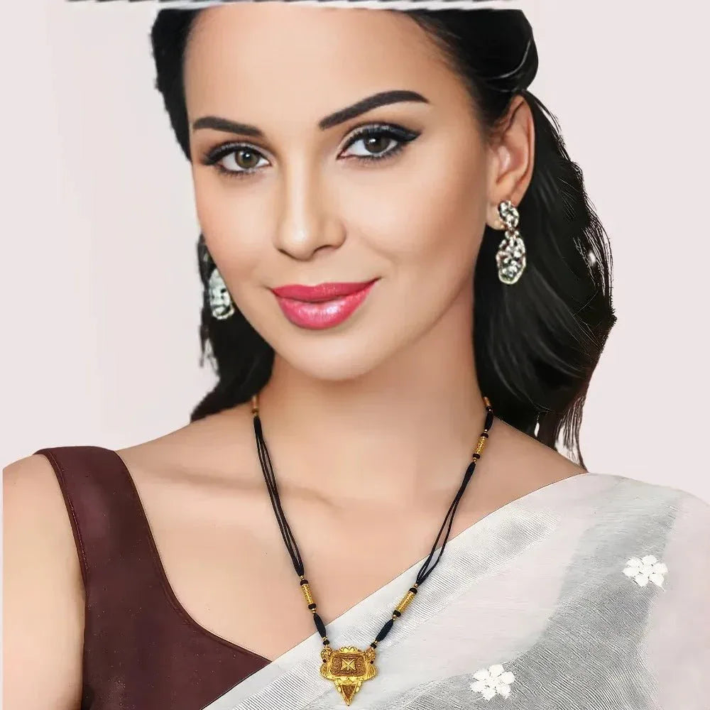 Regal Dual-Strand Black Bead Mangalsutra with Antique Pendant Veloura Intimate
