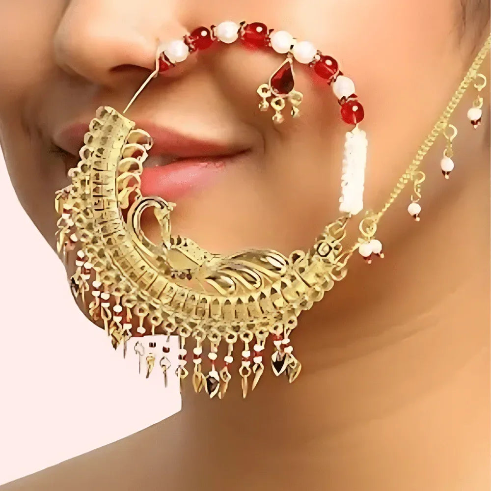 Regal Gold-Plated Bridal Nath with Elegant Chain Veloura Intimate