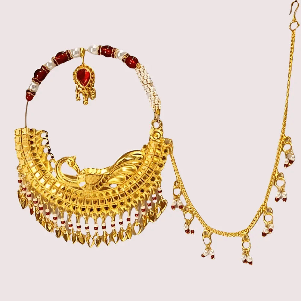 Regal Gold-Plated Bridal Nath with Elegant Chain Veloura Intimate