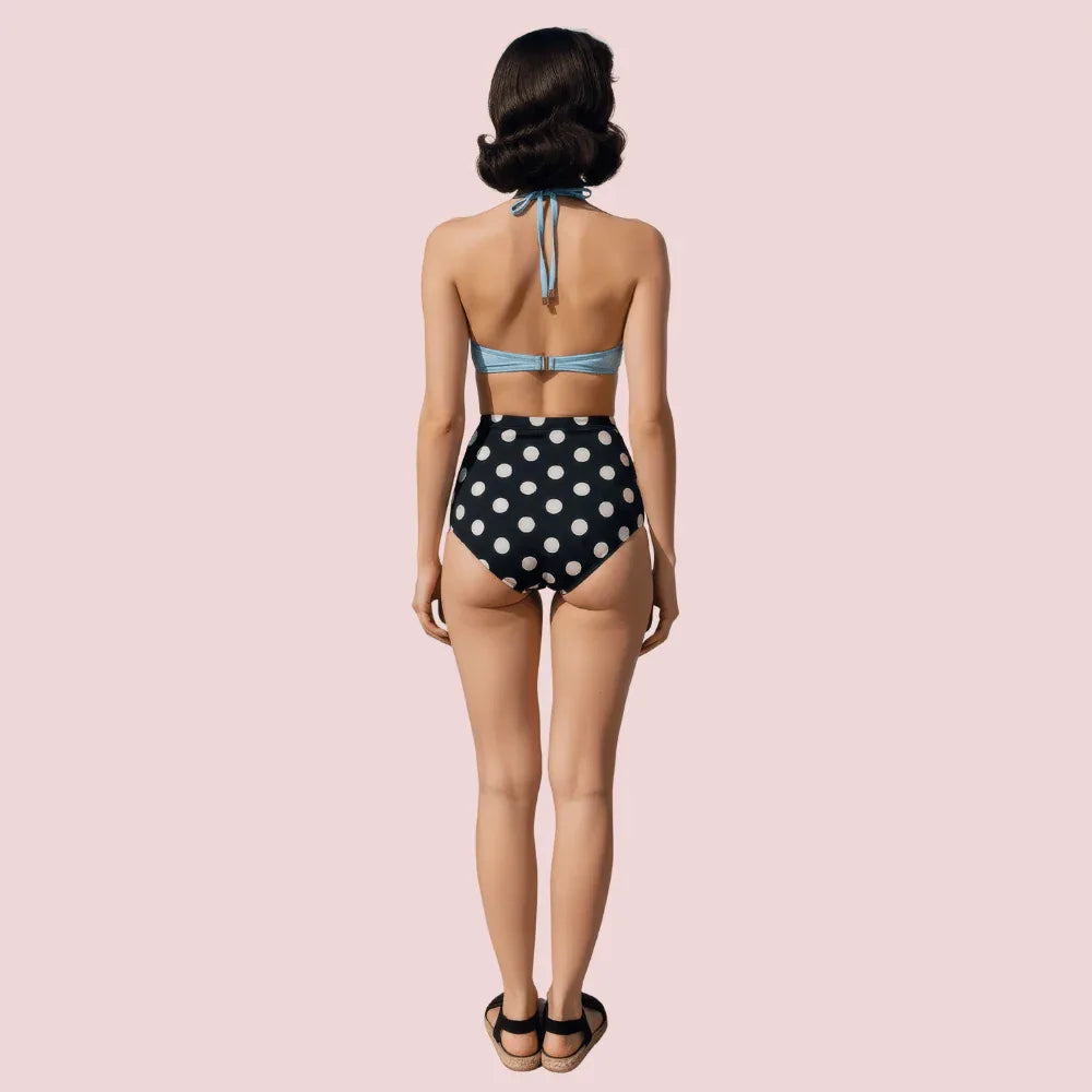 Retro Halter Neck &amp; Bow-Front Sweetheart Bikini Topa in Mint (Top Only) Veloura Intimate