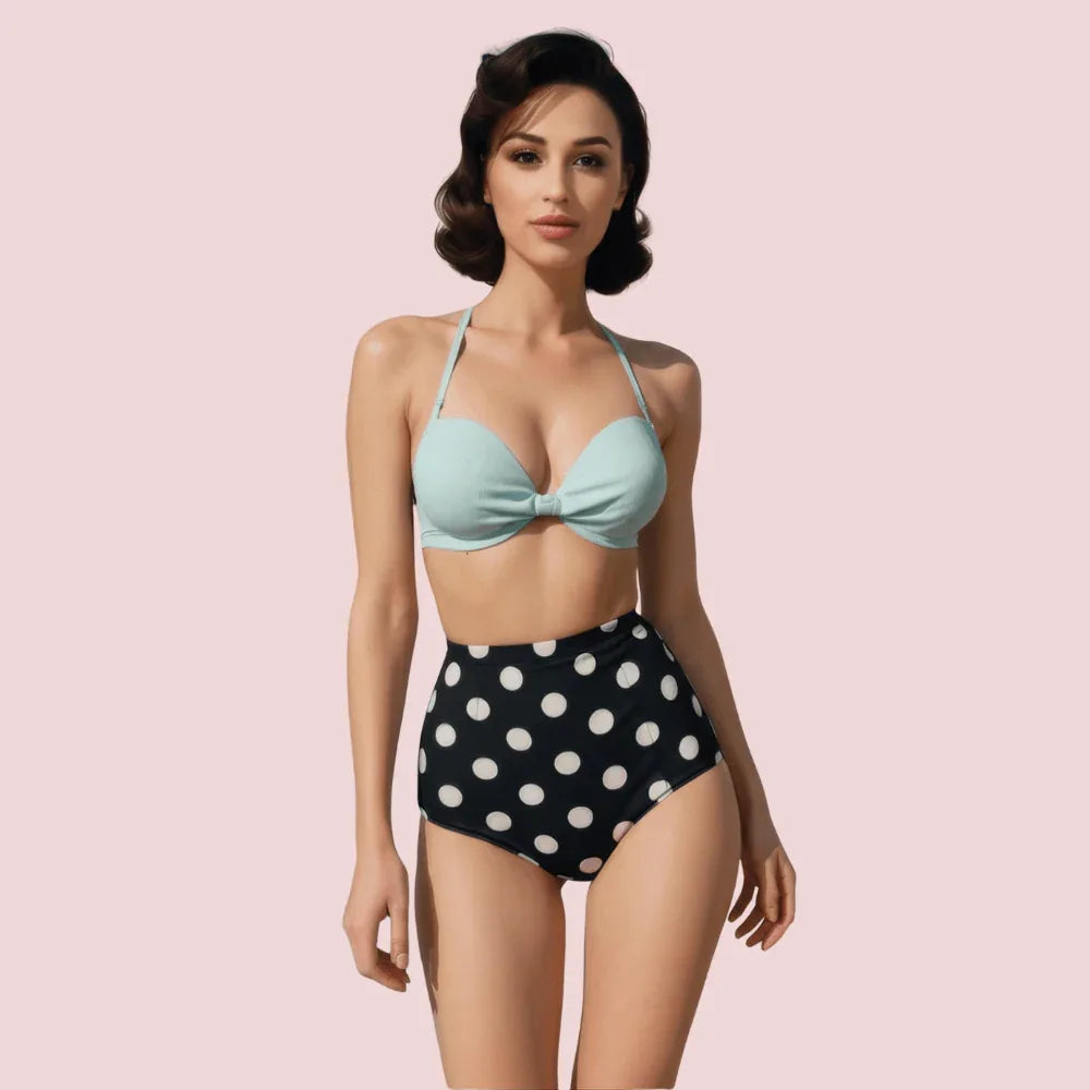 Retro Halter Neck & Bow-Front Sweetheart Bikini Topa in Mint (Top Only) Veloura Intimate