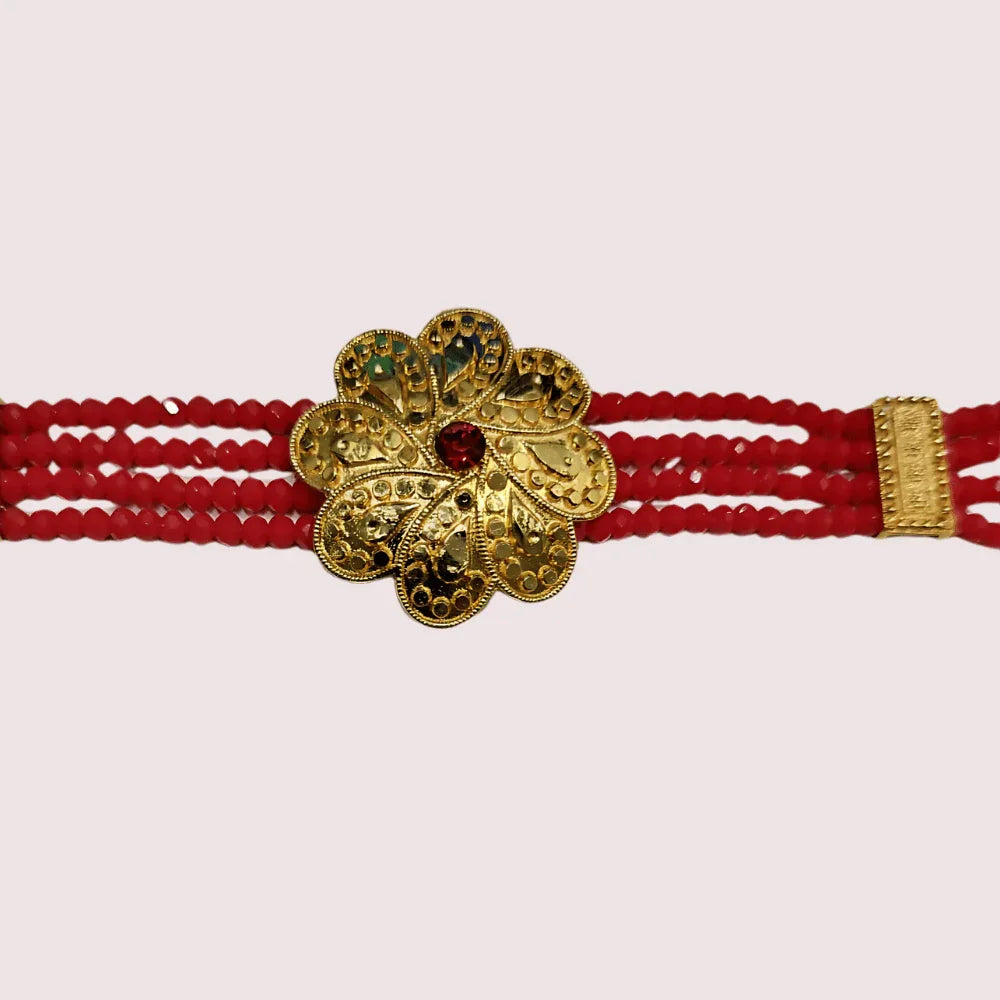 Scarlet Bloom Red Beaded Necklace with Floral Gold Pendant Veloura Intimate