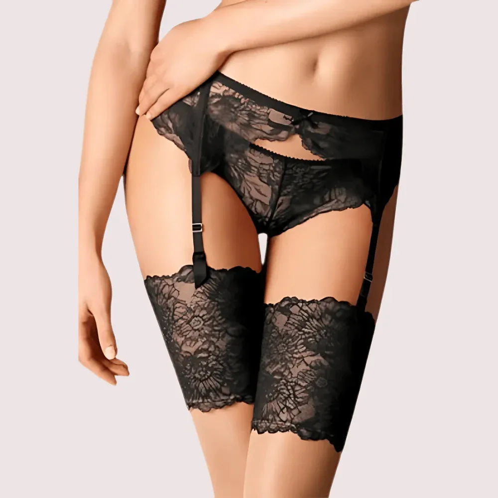 Seductive &amp; Sultry Black Lace Garter Belt Veloura Intimate