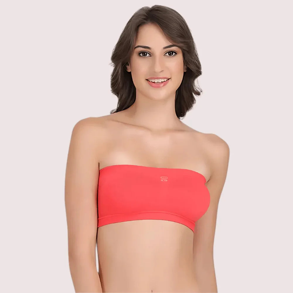 Sexy Coral Red Tube Bandeau Bra Top for Her Veloura Intimate