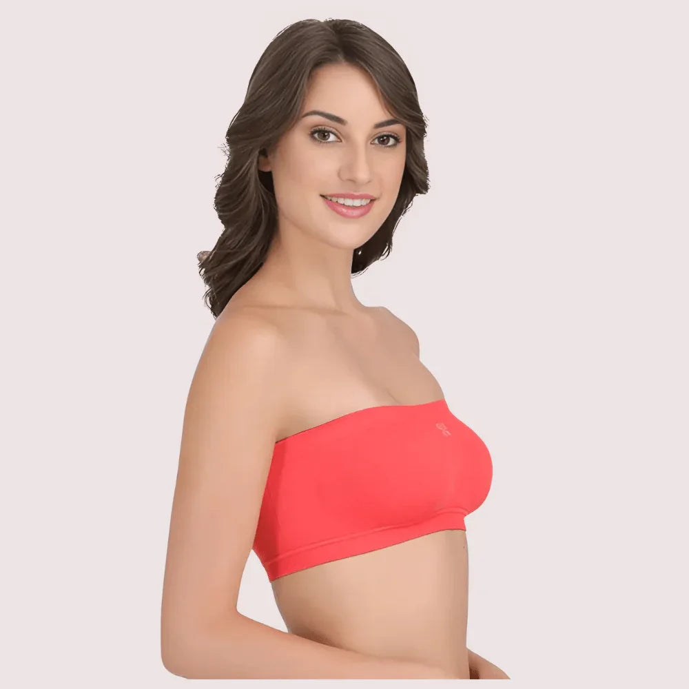Sexy Coral Red Tube Bandeau Bra Top for Her Veloura Intimate