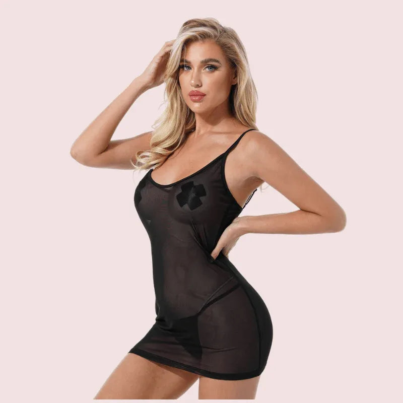 Sexy see through black mesh Chemise Veloura Intimate