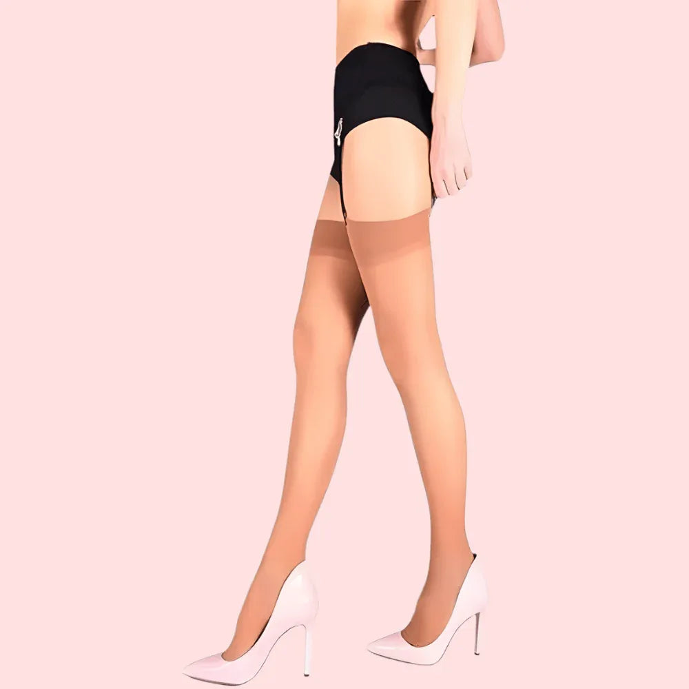Sheer Elegance Garter-Compatible Stockings (Nude + Black) – Pack of 2 Veloura Intimate