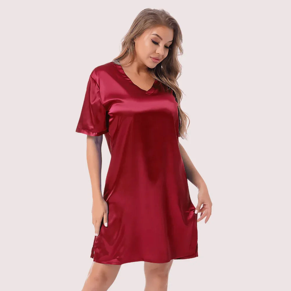 Silk satin sexy Maroon short sleepwear Veloura Intimate