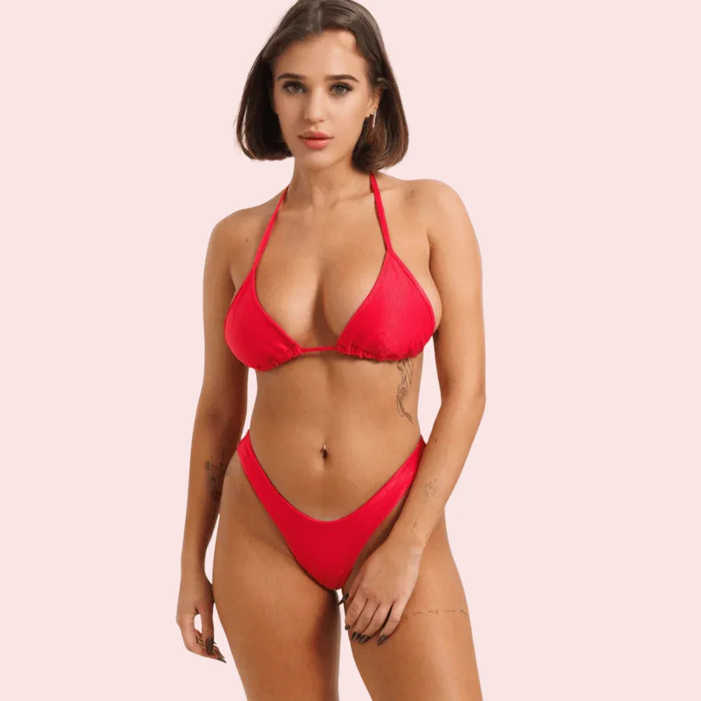 Sizzling Red Classic Triangle Halter Bikini Topa (Top Only) Veloura Intimate