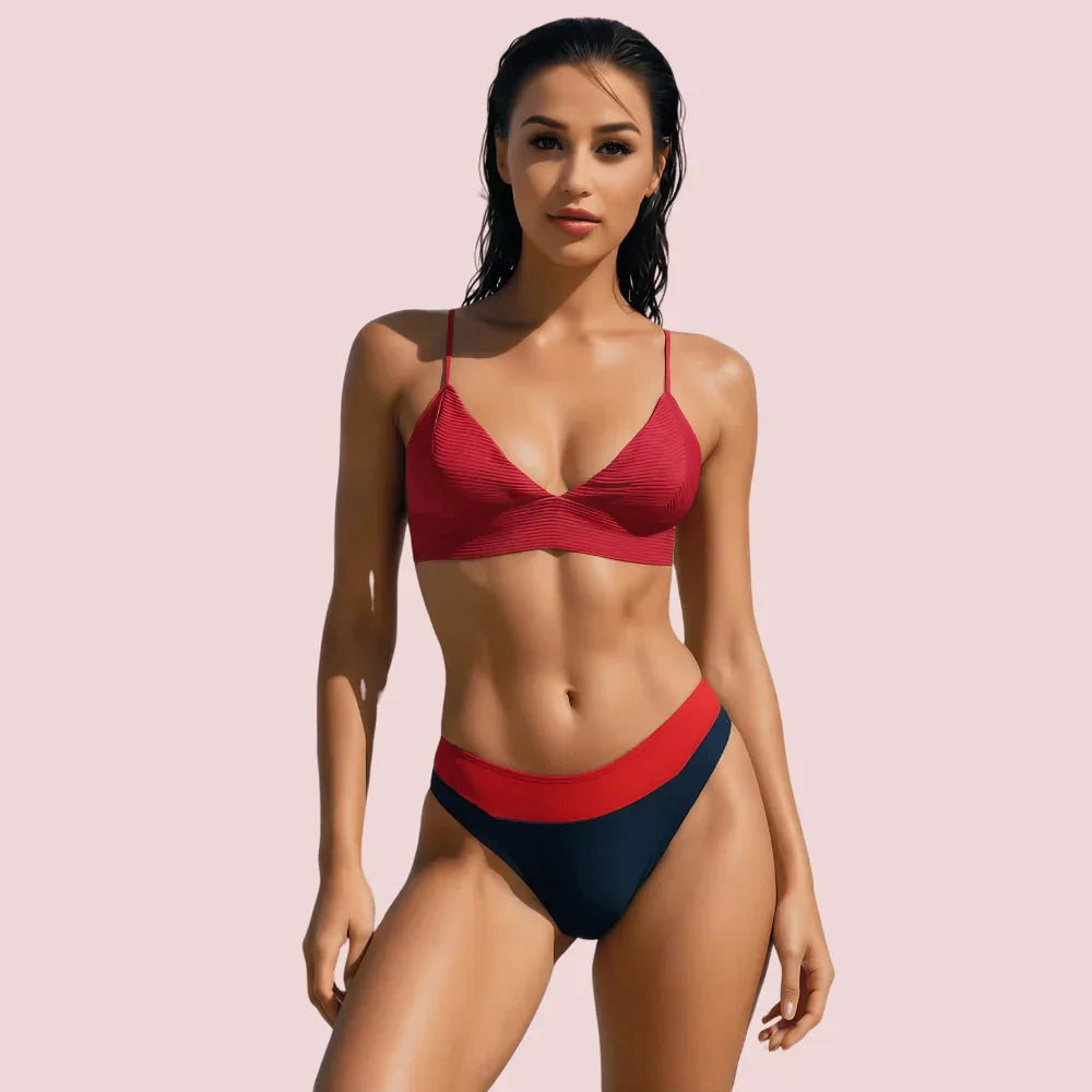 Sporty V-Neck Bralette Bikini Topa with Thin Straps (Top Only) Veloura Intimate