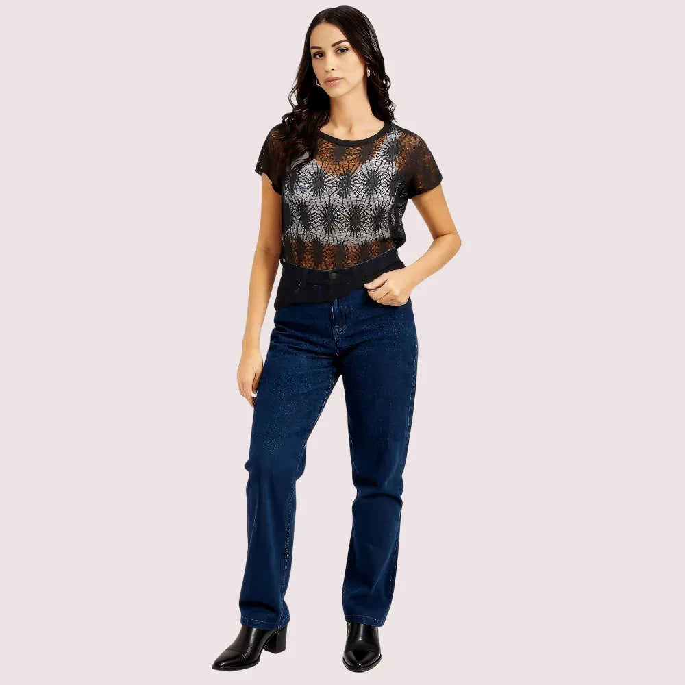 Stylish Black Sheer Floral Lace Top for Women Veloura Intimate