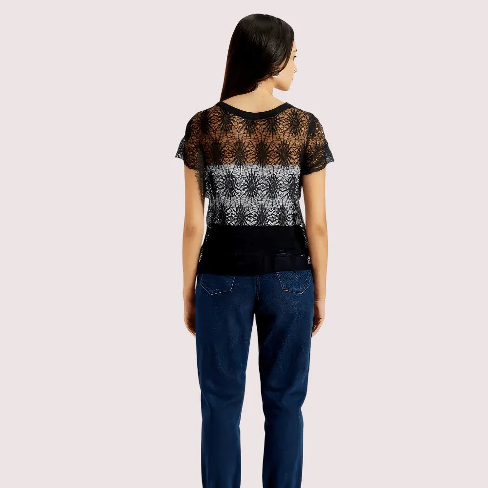 Stylish Black Sheer Floral Lace Top for Women Veloura Intimate