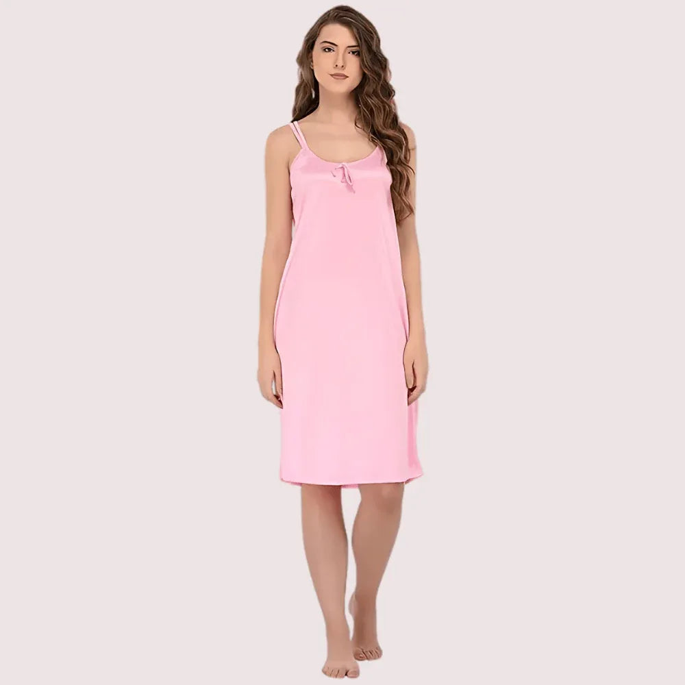 Stylish Knee-Length Pink Satin Nighty Veloura Intimate