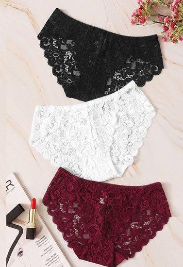 3 pack Lace Flowers hipster Panties - Veloura Intimate