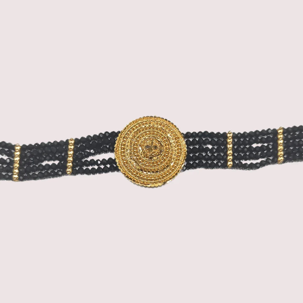 Timeless Grace Black Beaded Necklace with Gold Mandala Pendant Veloura Intimate