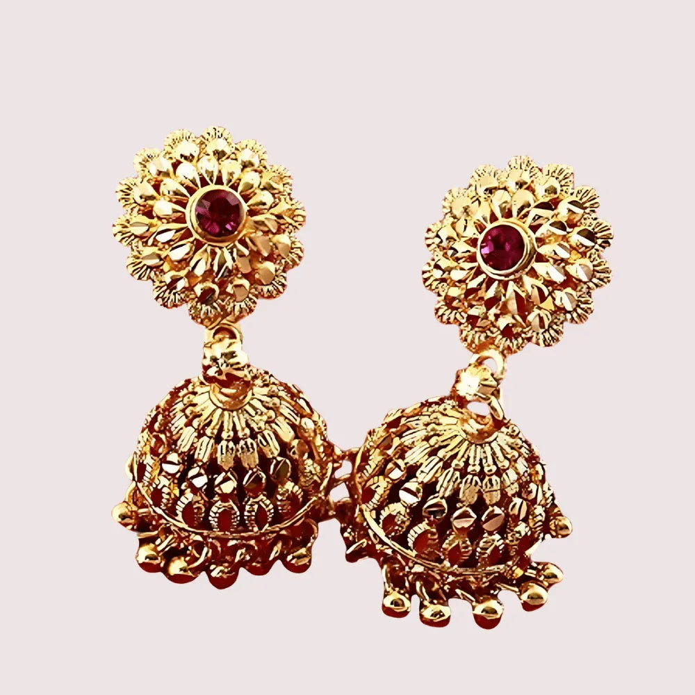 Traditional yet Stylish Ruby Jhumkas Earrings Veloura Intimate