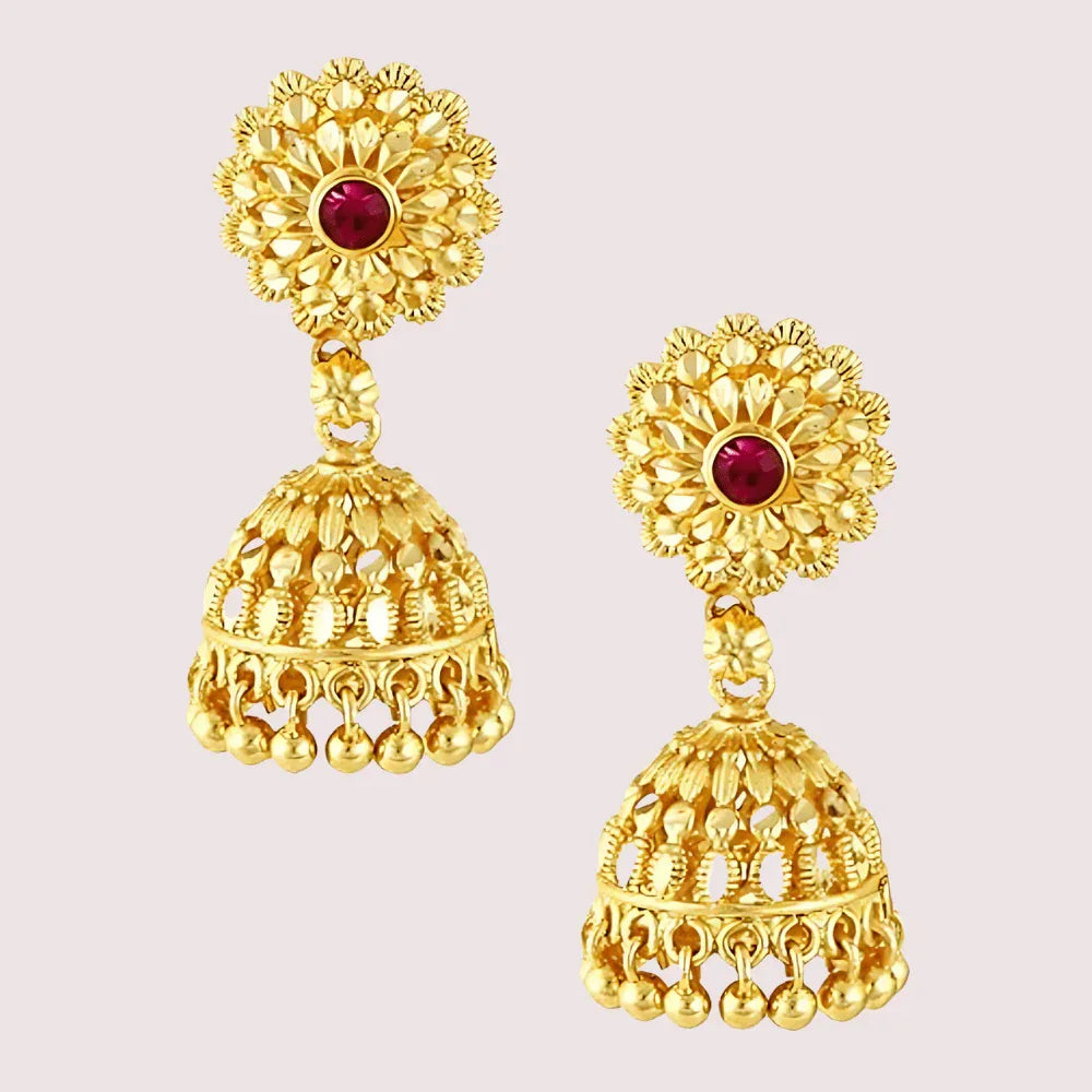 Traditional yet Stylish Ruby Jhumkas Earrings Veloura Intimate