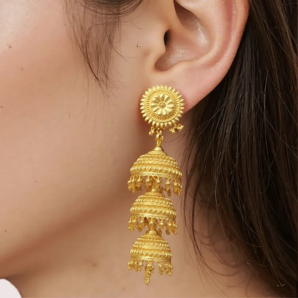 Triple-Tiered Gold Jhumka Earrings Veloura Intimate