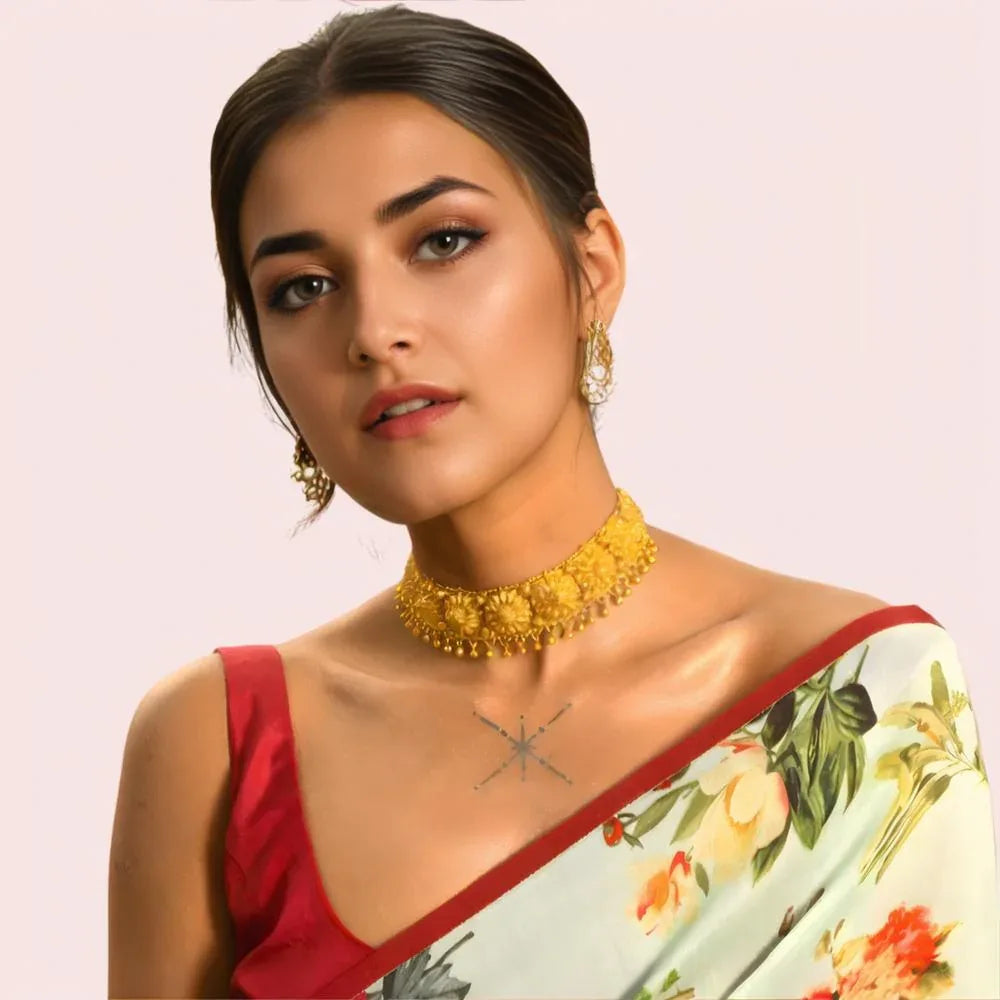 Royal Floral Gold - Plated Traditional Choker Necklace - Veloura Intimate