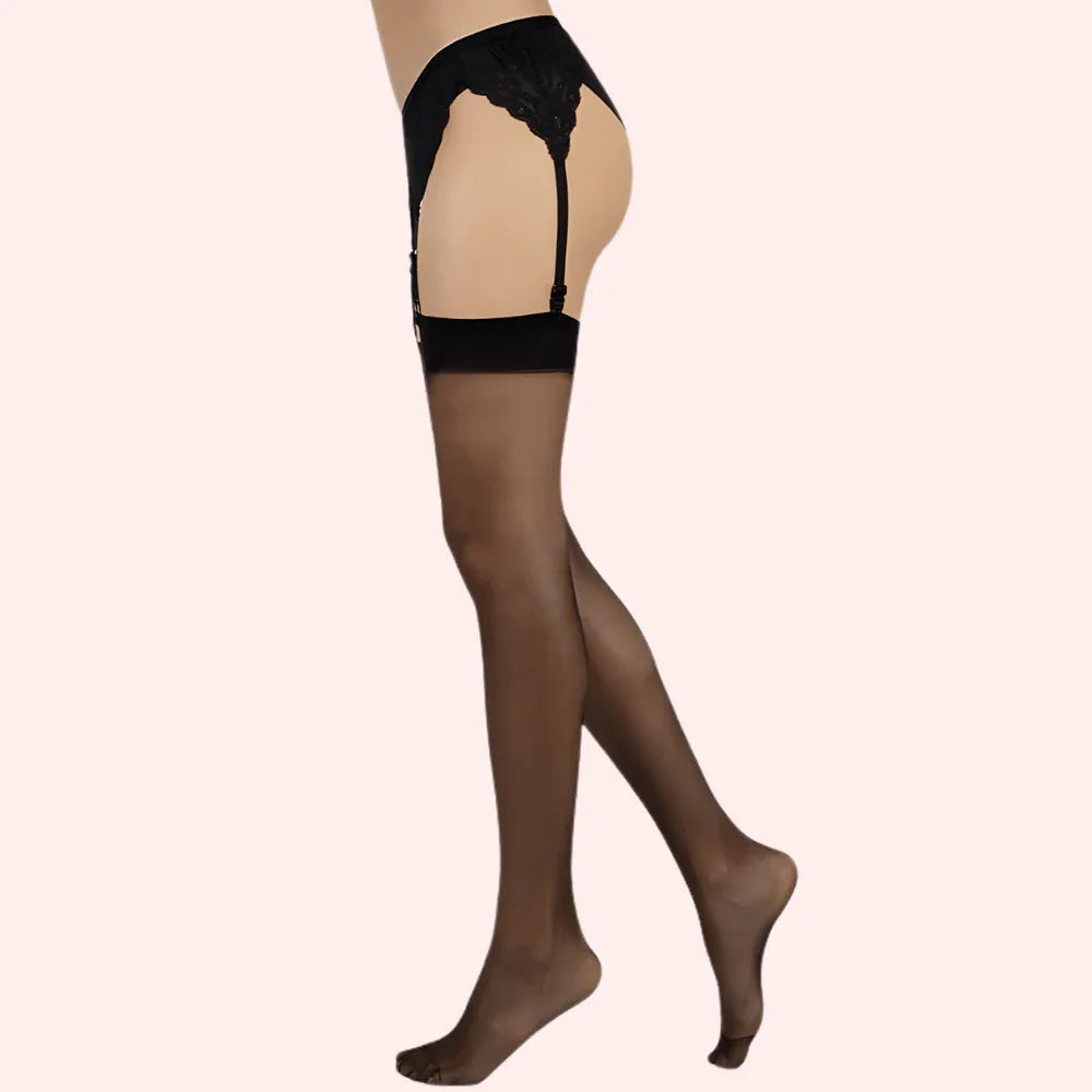 Ultra-Sheer Thigh-High Stockings Pack of 2 – Nude &amp; Black, Silky Finish Veloura Intimate