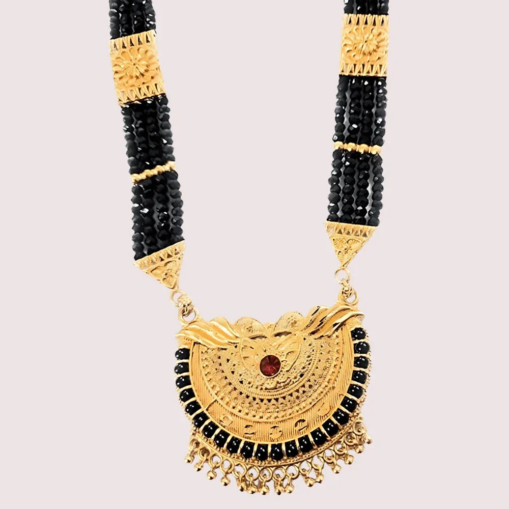 Uttarakhandi Black Beaded Mangalsutra with Stones Veloura Intimate