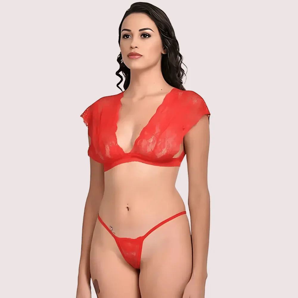 Very Sexy Red Lace Bra G-String Set Veloura Intimate