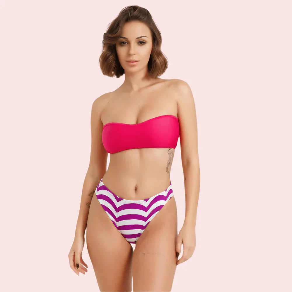 Vibrant V-Cut Striped High-Waisted Bikini Bottom (Bottom Only) Veloura Intimate