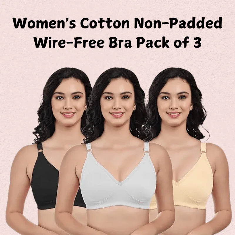Women’s Cotton Non-Padded Wire-Free Bra Pack of 3 Veloura Intimate