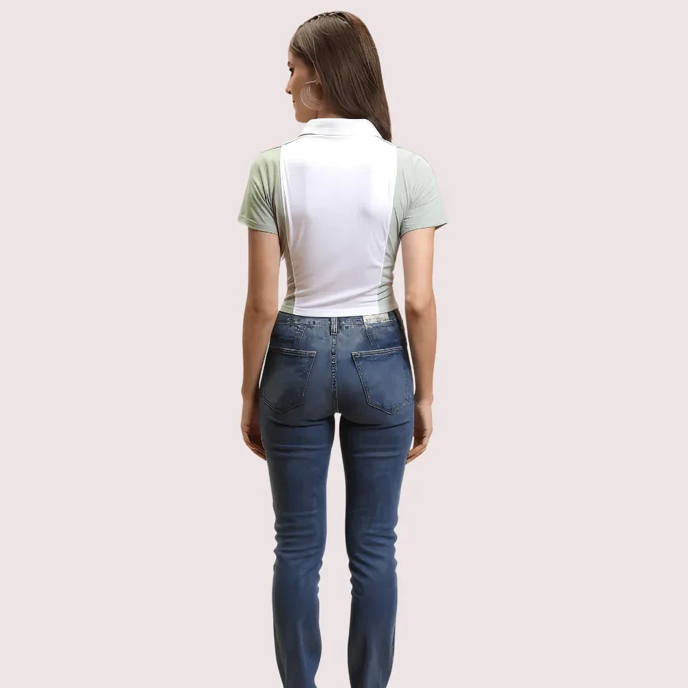 Women's Mint Green "Campus" Polo Crop Top – Casual Sporty Tee Veloura Intimate