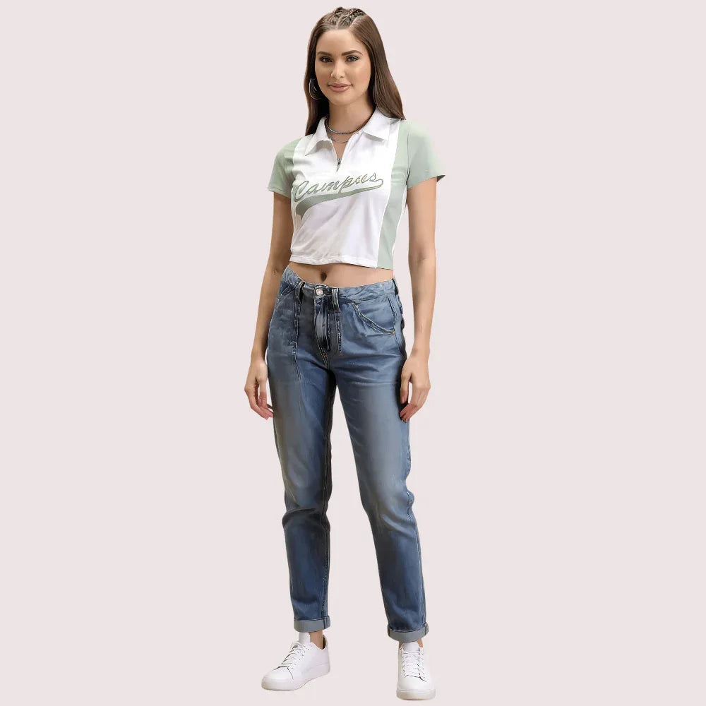 Women's Mint Green "Campus" Polo Crop Top – Casual Sporty Tee Veloura Intimate